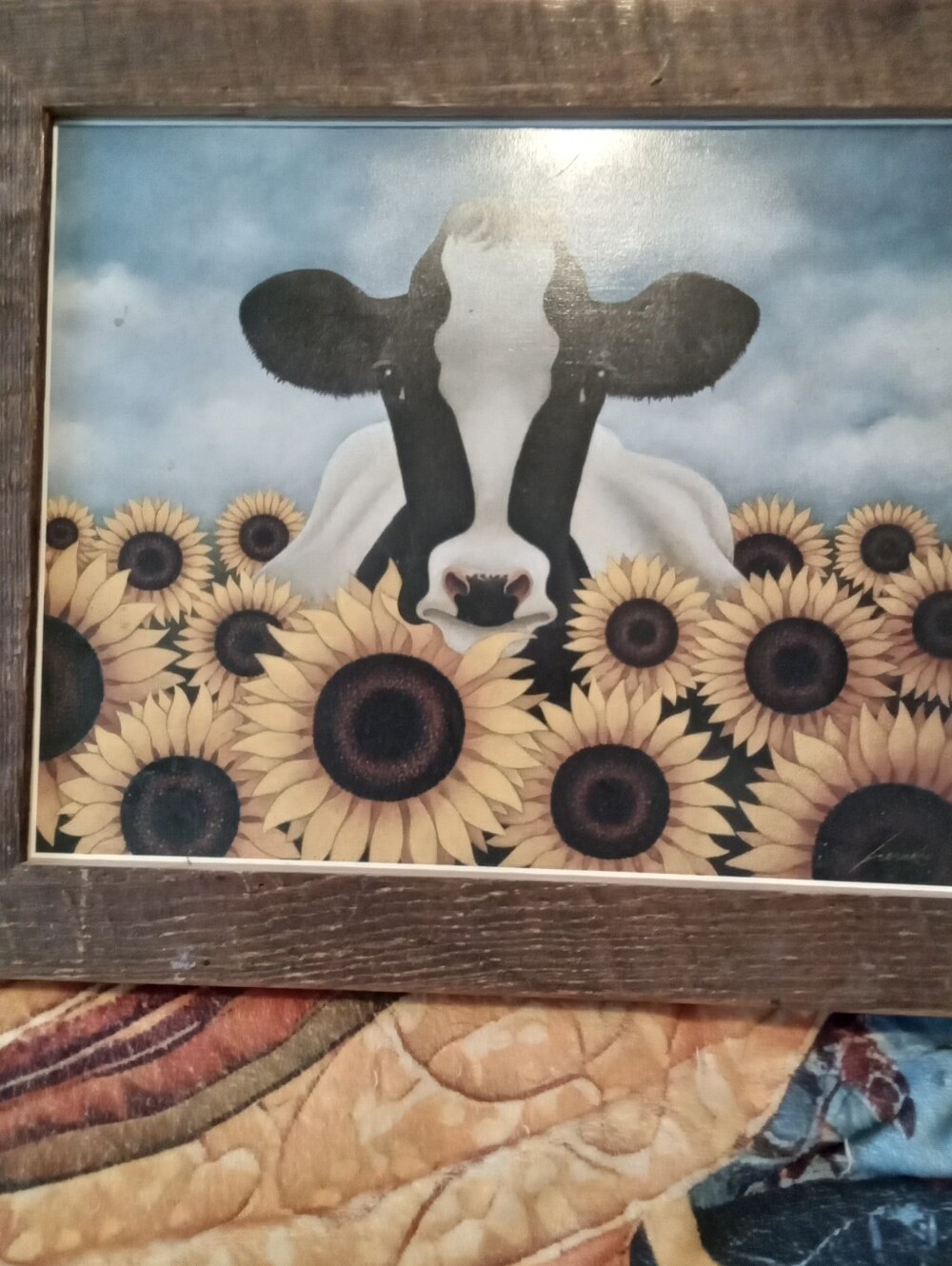 #1052 Cow Print Art with Sunflowers